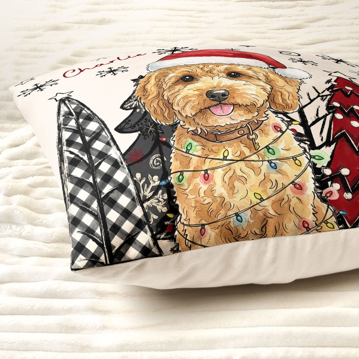 Custom Pet Photo Watercolor Art Christmas Winter Decor Gift - Personalized Pillow