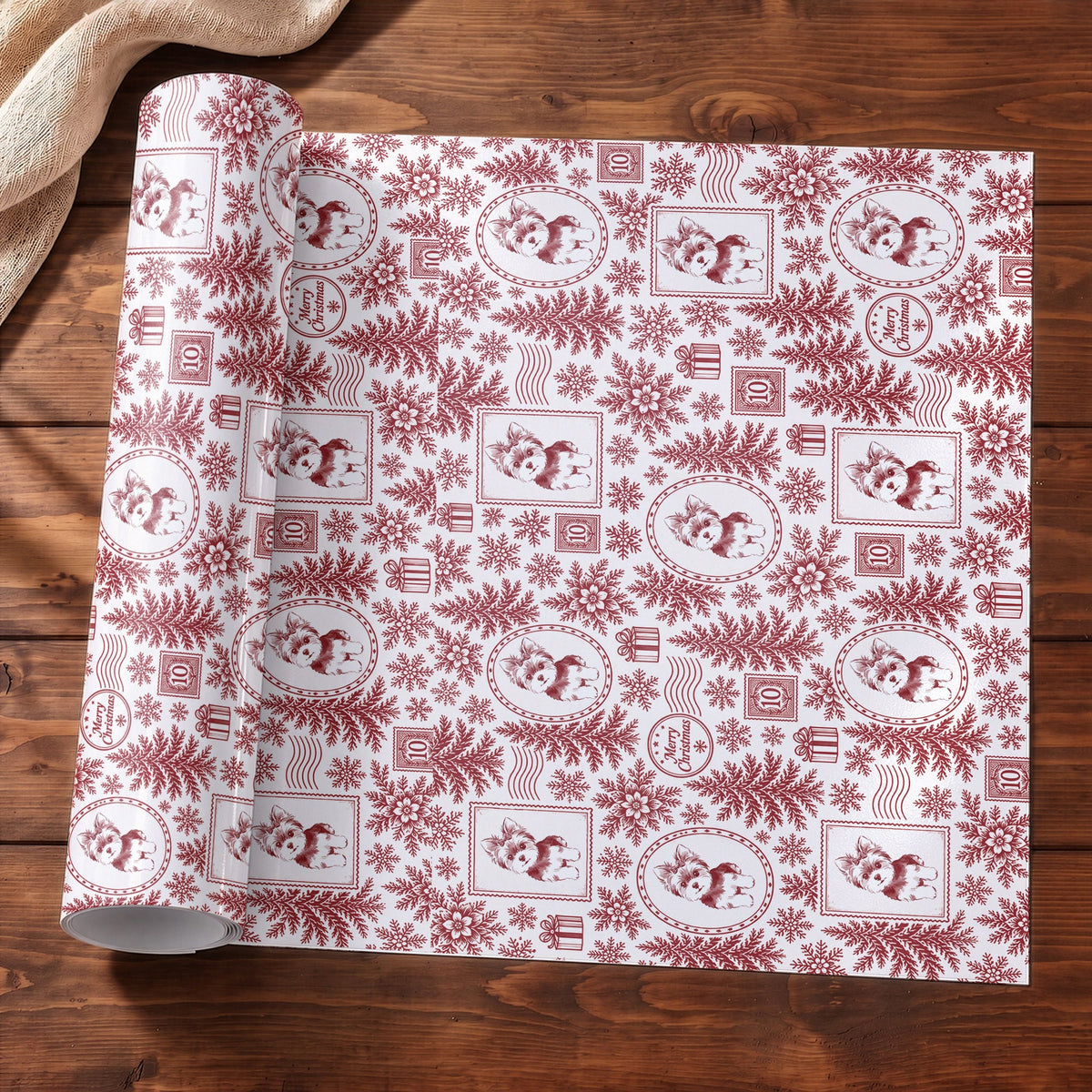 Custom Photo Pet Portrait Christmas Postage Stamp Pattern - Personalized Wrapping Paper