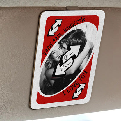 Love You More Playing Card Custom Couples Photo Trendy Gift - Personalized Wooden Photo Car Visor Clip