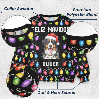 Custom Funny Pet Christmas Santa With Lights Feliz Navidog - Personalized Ugly Sweater
