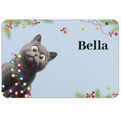 Custom Christmas Dog Cat Food Bowl Mat, Holiday Pet Placemat, Christmas Gift For Pet Lovers - Personalized Pet Feeding Mat