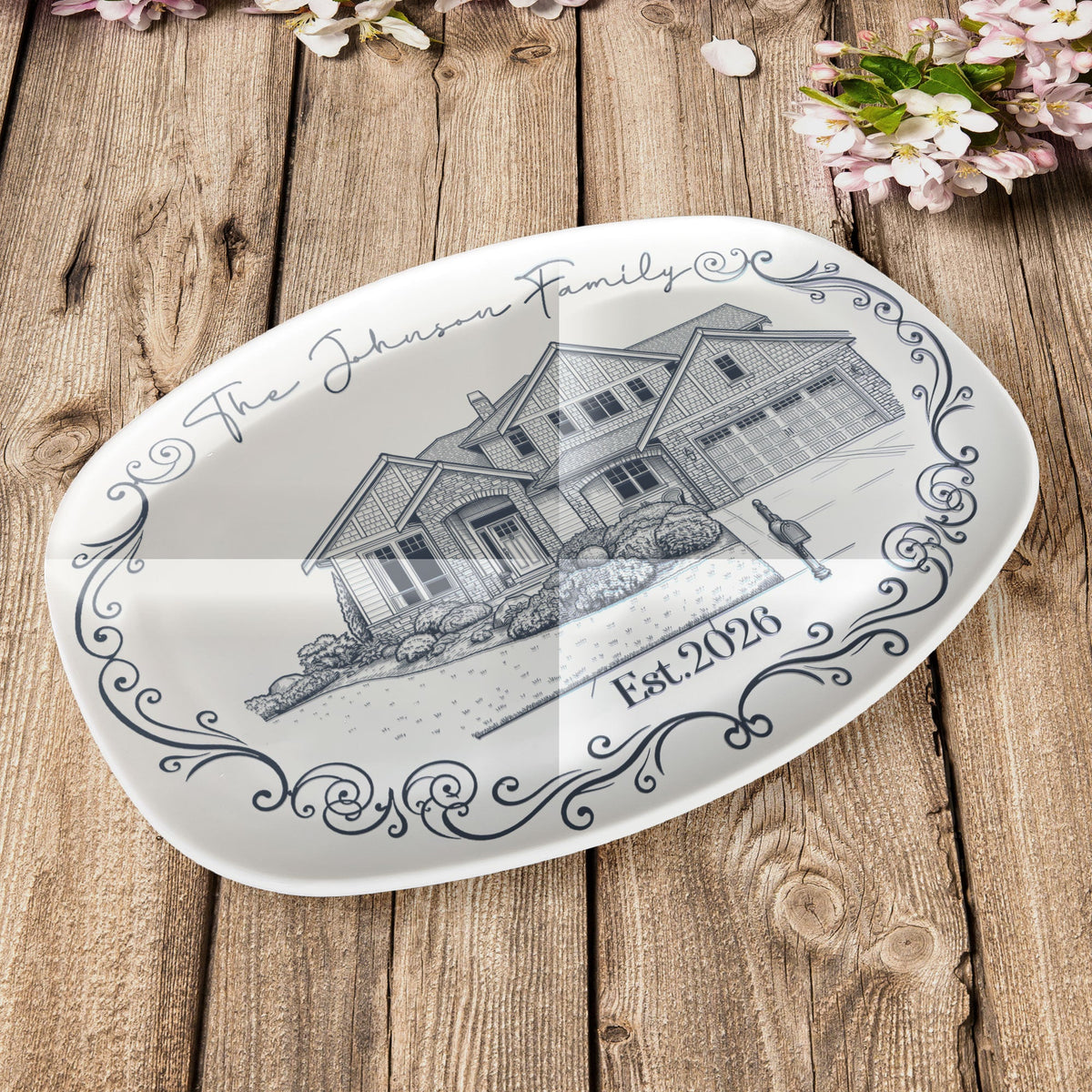 Custom New House Sketch Art New Home Gifts Christmas Gifts For Family, Couple - Personalized Platter