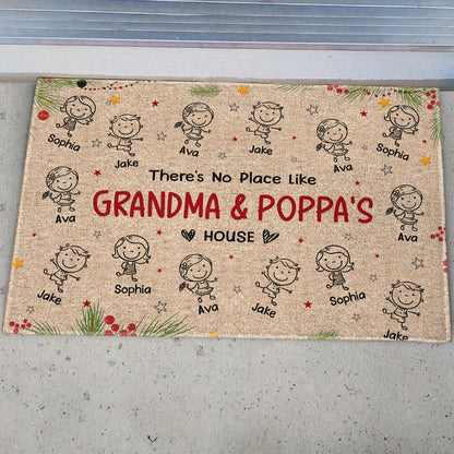 There's No Place Like Grandma & Grandpa's House With Cute Grandkids' Names - Personalized Doormat