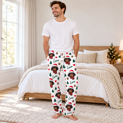 Personalized Pet Face Christmas Lounge Pants – Custom Dog Photo & Name Matching Pajama Pants