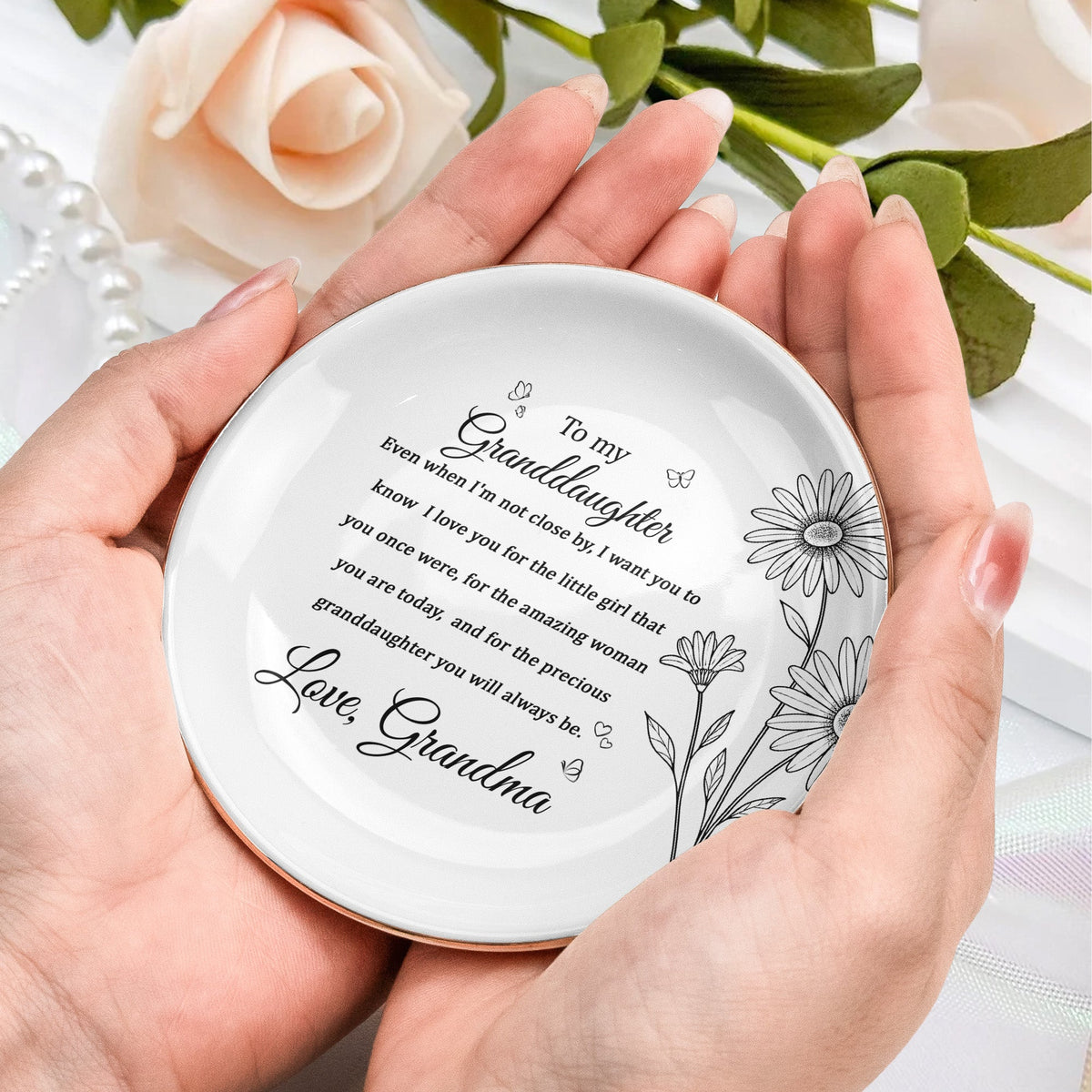 Custom Birth Flower Gift For Her Daughter Granddaughter - Personalized Jewelry Dish