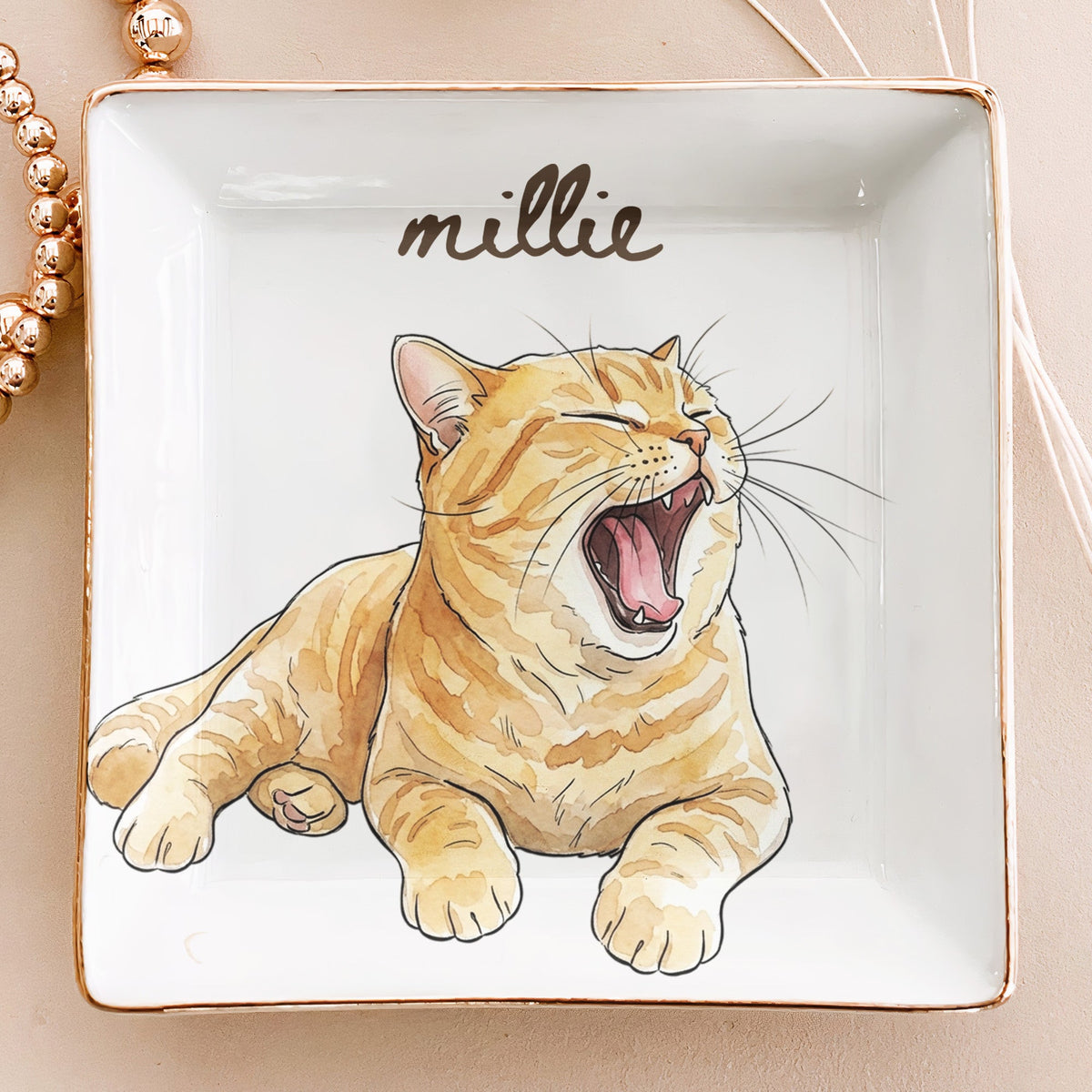 Custom Pet Watercolor Portrait Ring Dish Gift For Pet Mom - Personalized Jewelry Dish