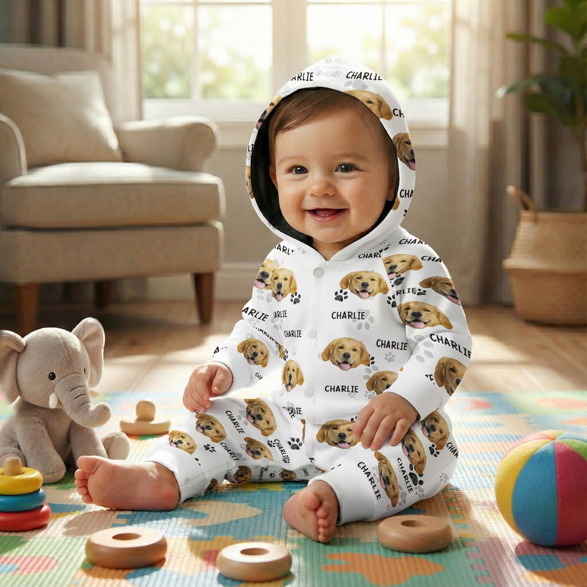 Pet Pattern - Personalized Photo Hooded Jumpsuit