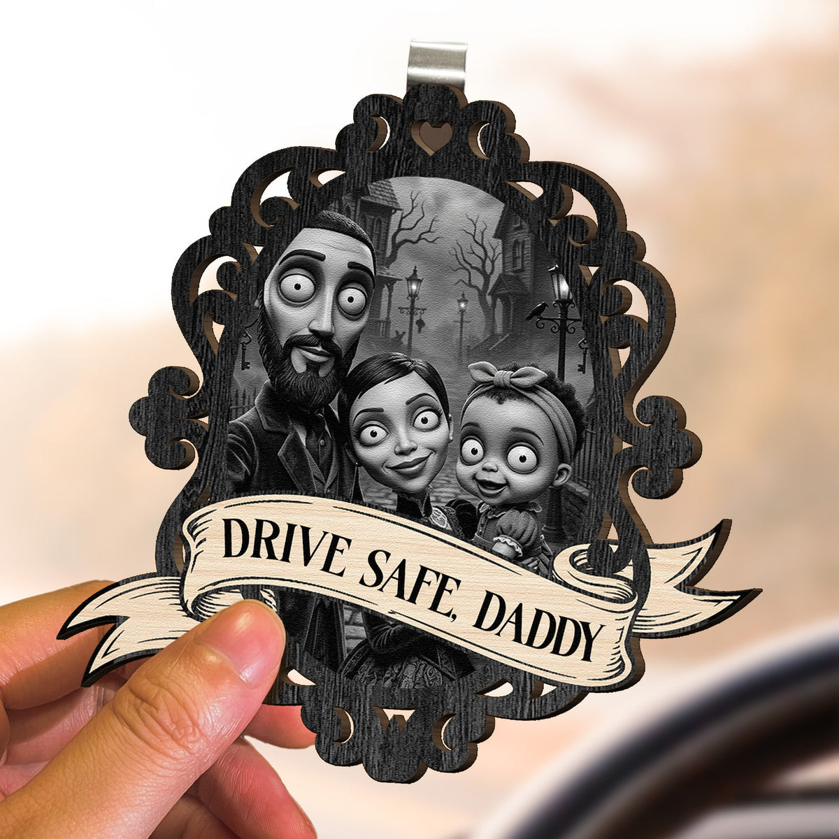 Gothic Clay Style Drive Safe - Personalized Car Visor Clip