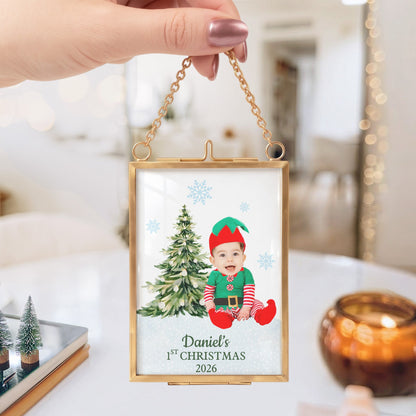 Christmas Frame Ornament Custom Kid Funny Face First Christmas - Personalized Ornament