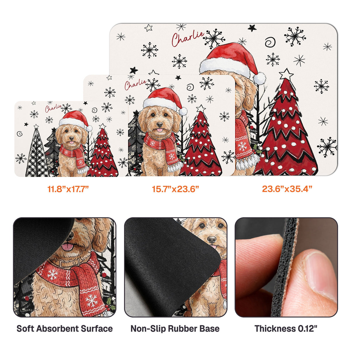 Custom Pet Photo Watercolor Christmas Food Placemat - Personalized Pet Feeding Mat