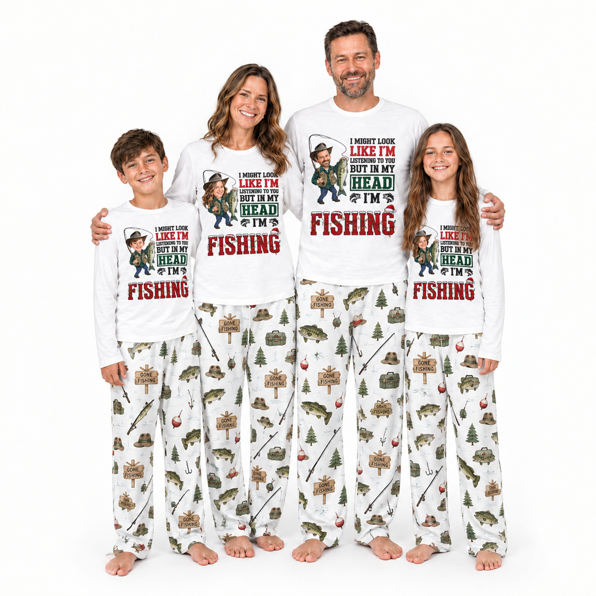 Funny Custom Face In My Head I'm Fishing Christmas Pyjama Set