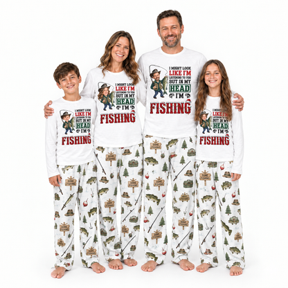 Funny Custom Face In My Head I'm Fishing Christmas Pyjama Set