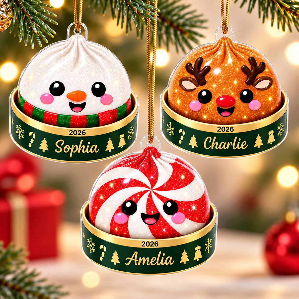 Christmas Squishy Dumpling - Personalized Acrylic Ornament - Christmas Gift for Daughter, Son, Grandkids, Family