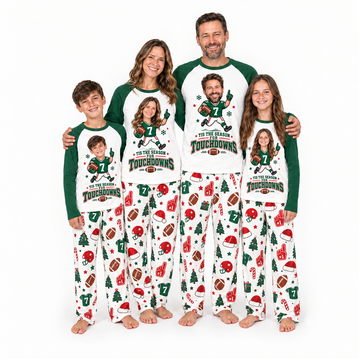 Funny Custom Face Football Jersey Personalized Family Christmas Pajamas