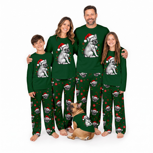 Cute French Bulldog Santa Hat Matching Christmas Pajamas