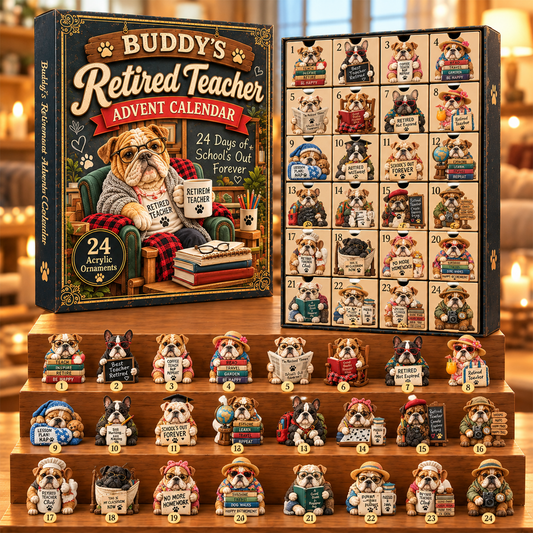 Personalized Retired Teacher Bulldog Advent Calendar – 24 Days of School's Out Forever