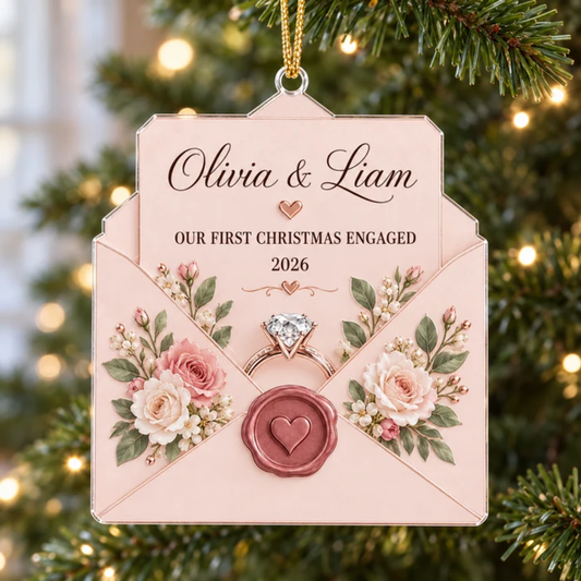 Ornament First Christmas Engaged Envelope Acrylic Tree Keepsake for Couples