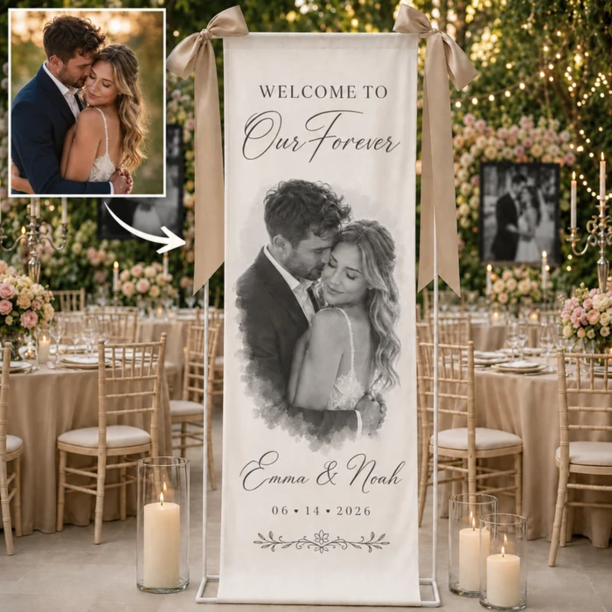 Personalized Wedding Welcome Sign, Couple Portrait Decor