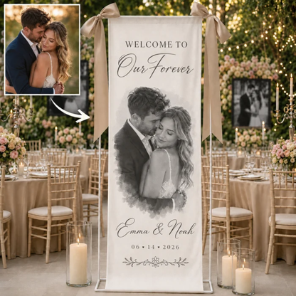 Personalized Wedding Welcome Sign, Couple Portrait Decor