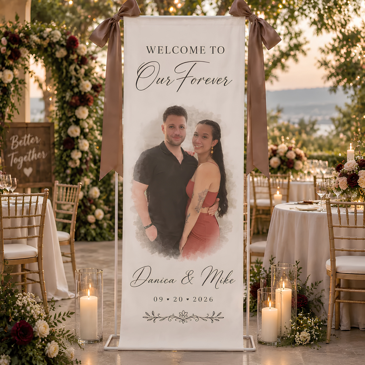 Personalized Wedding Welcome Sign, Couple Portrait Decor