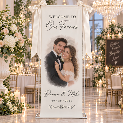 Personalized Wedding Welcome Sign, Couple Portrait Decor