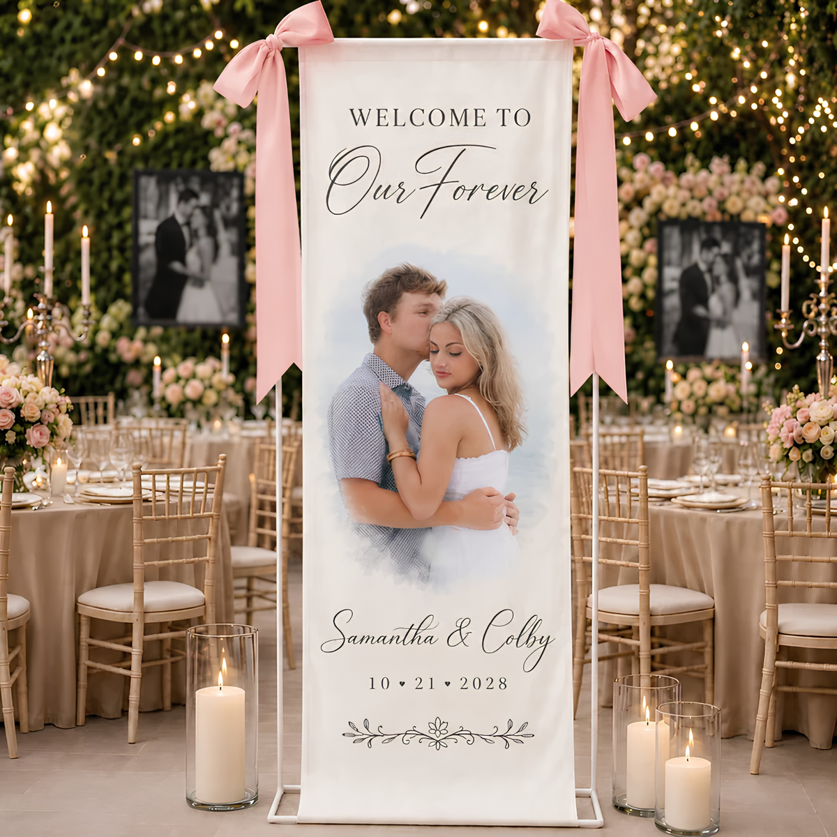 Personalized Wedding Welcome Sign, Couple Portrait Decor