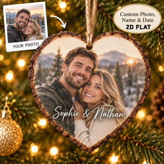 Personalized Heart Photo Wood Slice Christmas Ornament