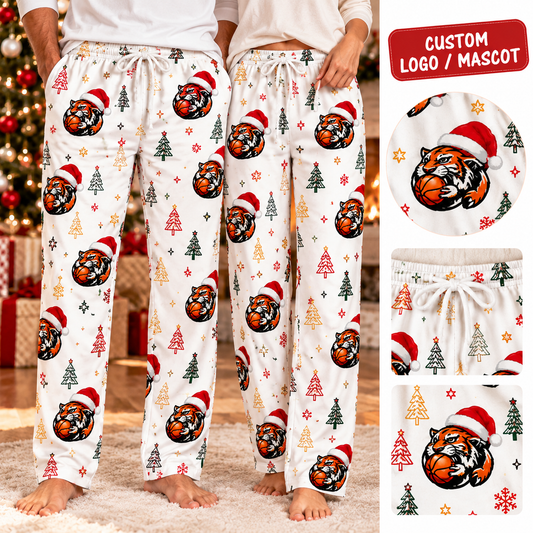 Personalized Logo/Mascot Christmas Pajama Pants, Custom Logo/Mascot Matching Christmas Lounge Pants