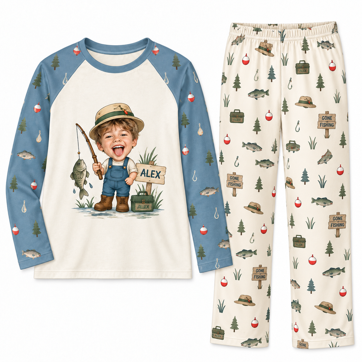 Custom Face Fisherman Gone Fishing Matching Pajamas