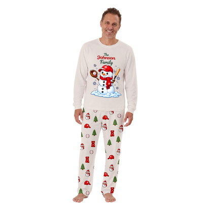 Cute Snowman Baseball Family Matching Christmas Pajamas With Pet
