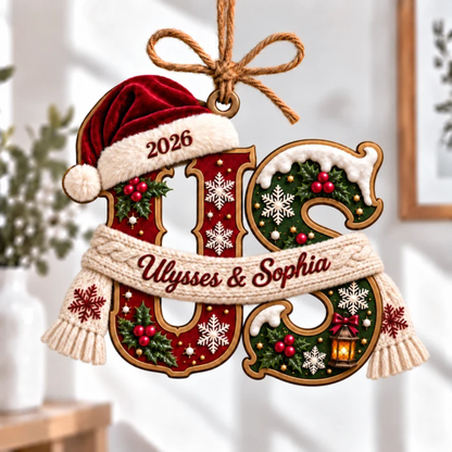 Personalized Couple Initial Wooden Ornament, Christmas Gift for Couples, Newlyweds & Spouse