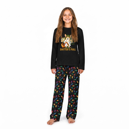 Custom Photo Funny Litter's Full Dog Cousin Eddie RV Colorful Christmas Lights Family Pajamas