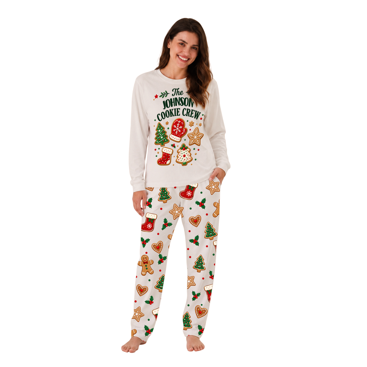 Festive Personalized Christmas Cookie Crew Family Matching Christmas Pajamas With Pet