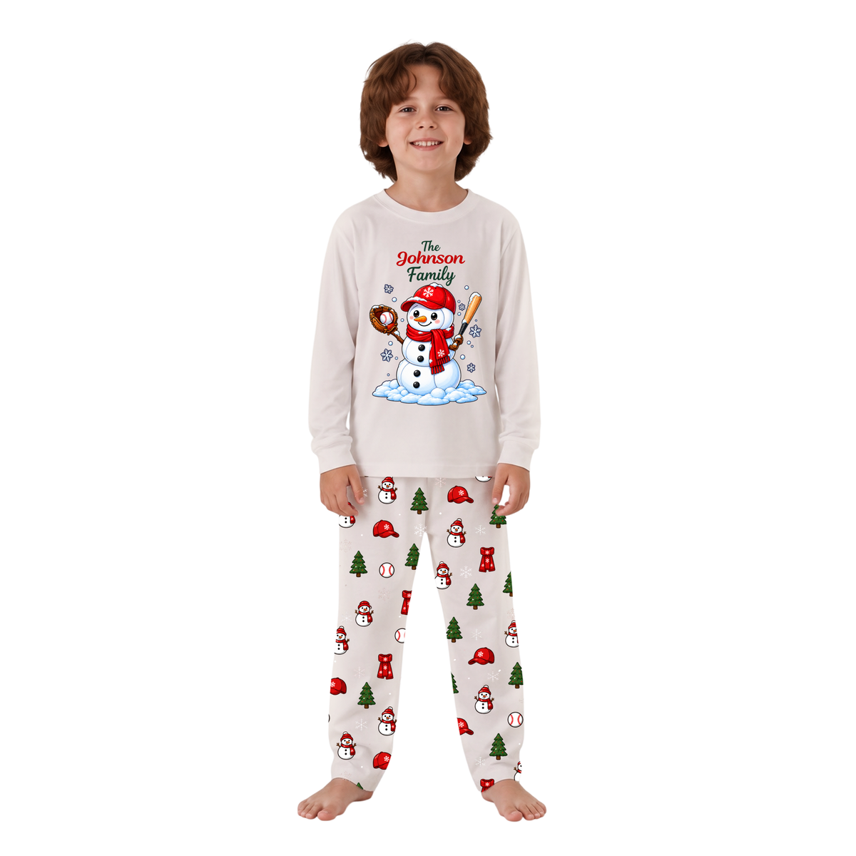 Cute Snowman Baseball Family Matching Christmas Pajamas With Pet