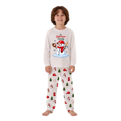 Cute Snowman Baseball Family Matching Christmas Pajamas With Pet