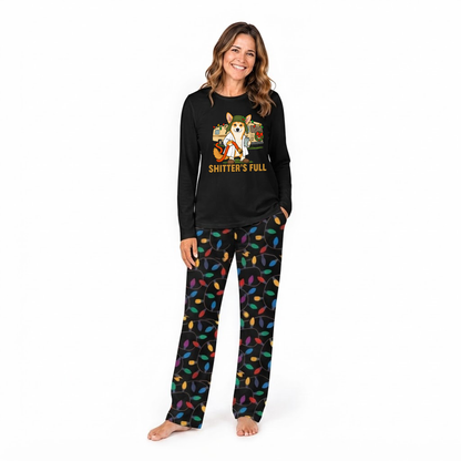 Custom Photo Funny Litter's Full Dog Cousin Eddie RV Colorful Christmas Lights Family Pajamas