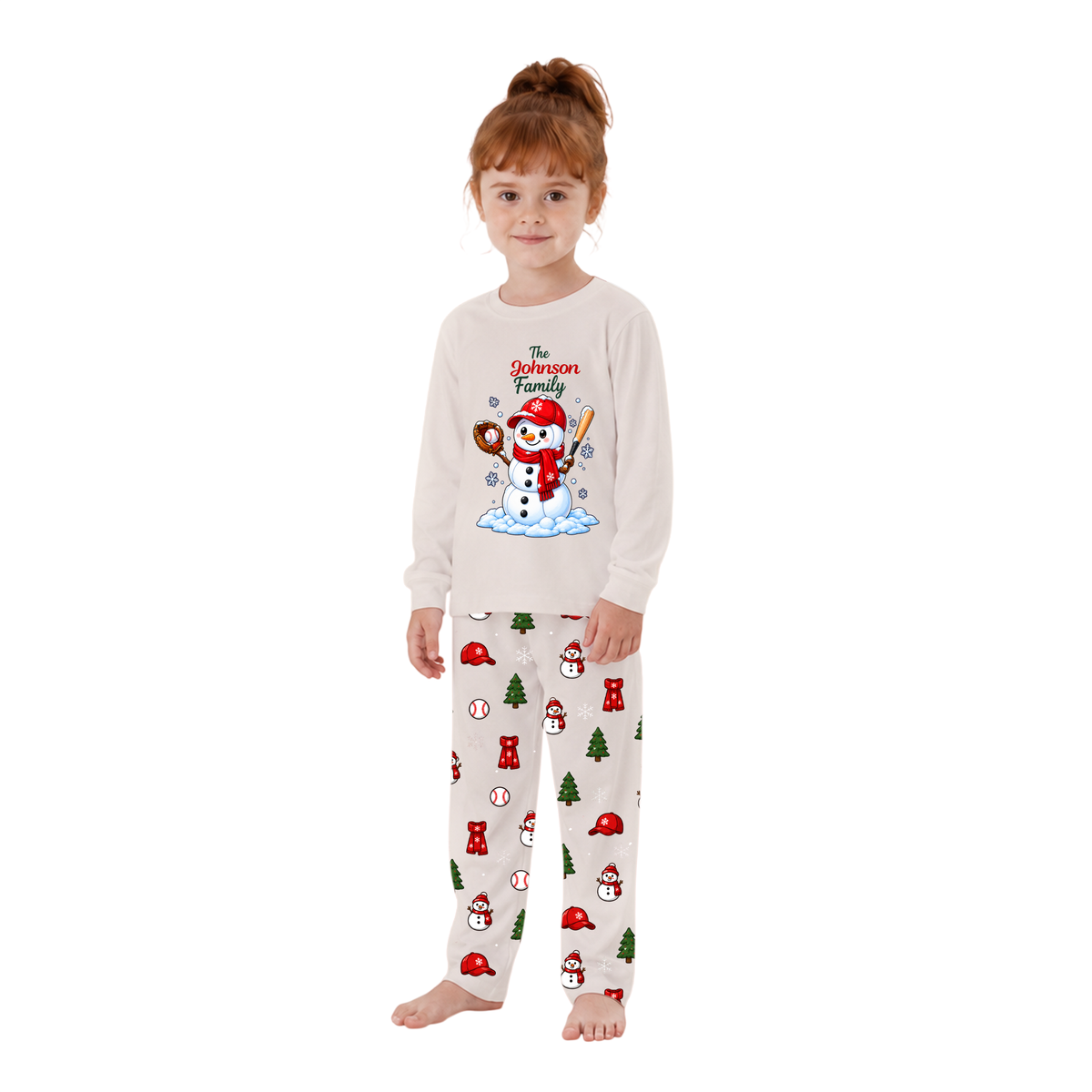 Cute Snowman Baseball Family Matching Christmas Pajamas With Pet