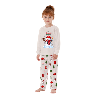 Cute Snowman Baseball Family Matching Christmas Pajamas With Pet