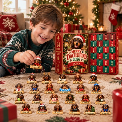 Personalized Dachshund Christmas Advent Calendar 2026 – Custom Name Dog Lover Gift