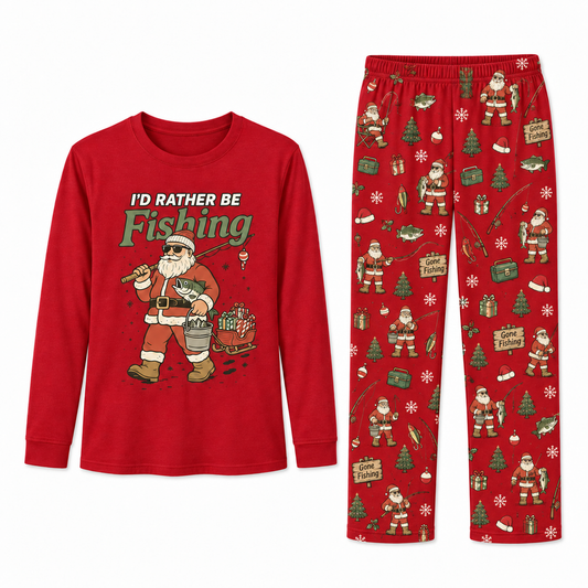 Funny Fishing Santa I'd Rather Be Fishing Matching Family Christmas Pajamas