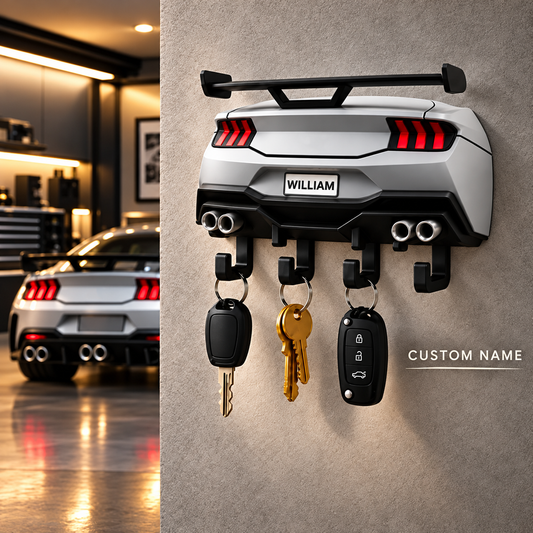 Personalized Sports Car Key Holder – 3D Printed Wall Key Rack, Custom Name Garage Decor, Car Lover Gift