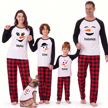 Cute Snowman Face Matching Family Christmas Pajamas With Custom Name