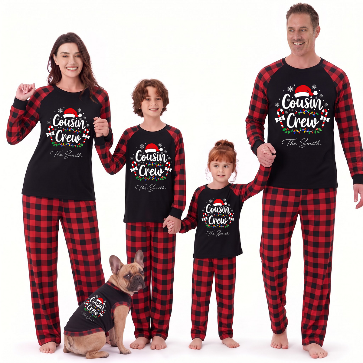 Custom Name Cousin Crew Christmas Lights Matching Family Christmas Pajamas