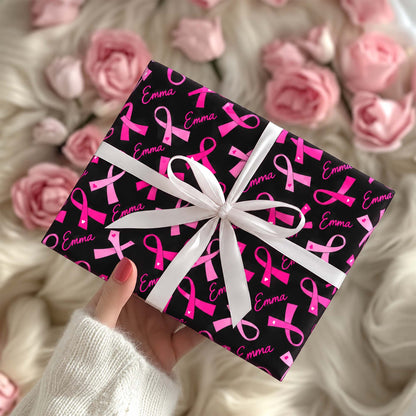 Custom Name Pink Ribbon Breast Cancer Awareness Wrapping Paper