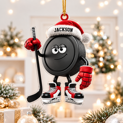 Personalized Hockey Puck Ornament, Custom Name Ice Hockey Christmas Gift