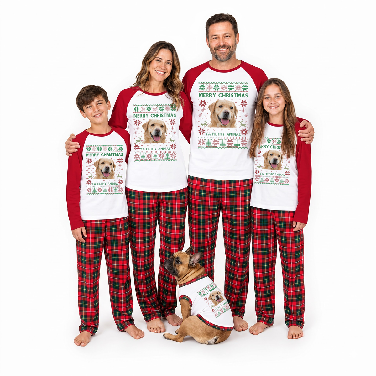 Custom Photo Merry Christmas Ya Filthy Animal Plaid Family Christmas Pajamas With Pet