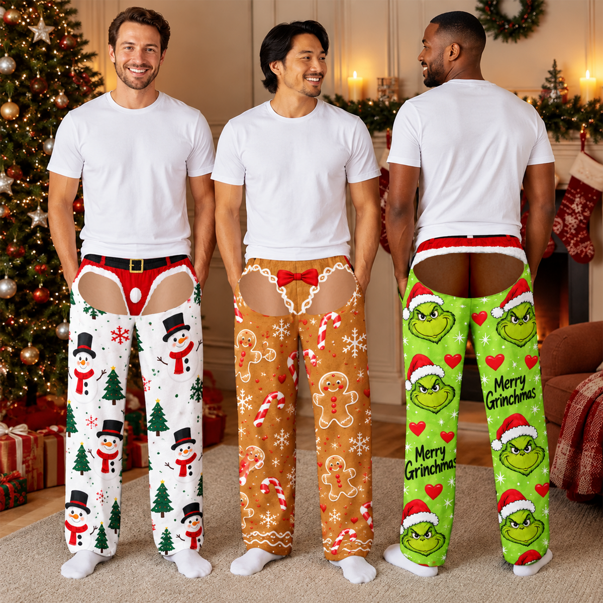 Funny Christmas Lounge Pants, Holiday Pajama Pants With Underwear Illusion, Christmas Gag Gift