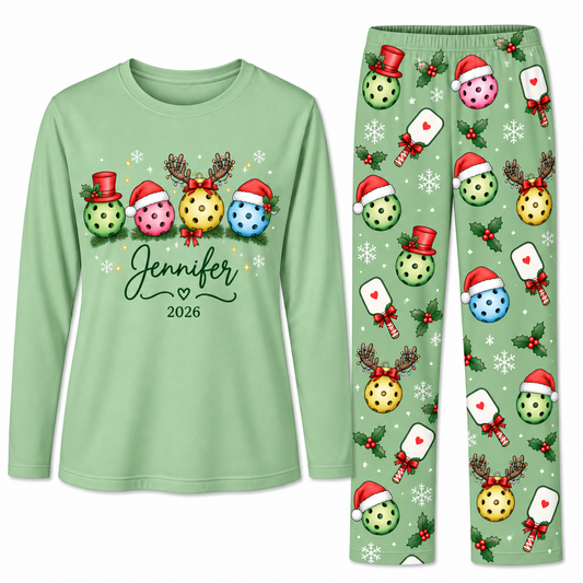 Personalized Name Cute Pickleball Christmas Ornaments Matching Family Pajamas