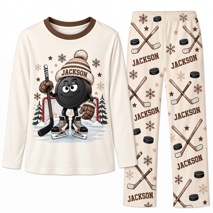 Personalized Name Cute Hockey Puck Christmas Matching Family Christmas Pajamas