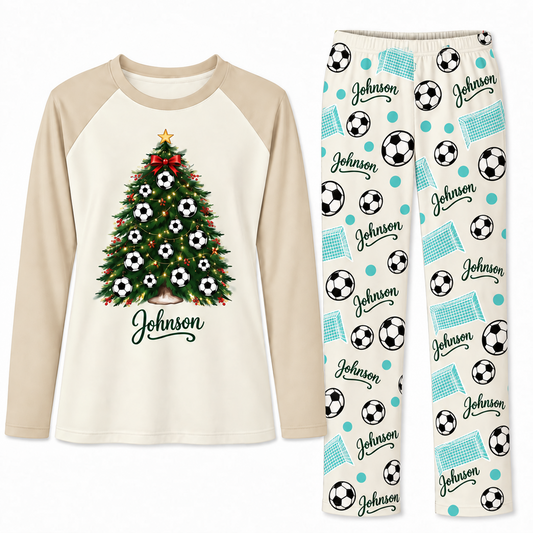 Custom Name Soccer Christmas Tree Matching Pajama Sets